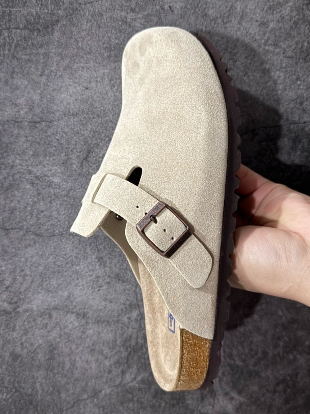 Birkenstock Taupe Suede Clog Sandal with Buckle